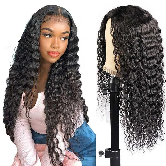 Human - hair wig with a 180 - density for a full and thick appearanceDeep Wave 13x4 HD Lace Front Wigs 100% Human Hair High Density Lace Wig