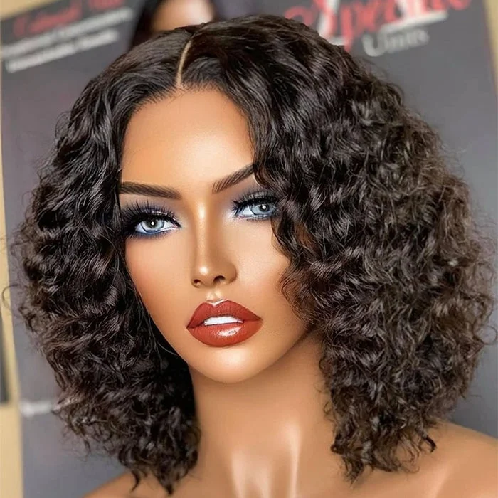 Indian - human - hair wig with a natural - looking shineDeep Wave Curly Bob Wig Pre Plucked 13x4 Lace Front Human Hair Wigs