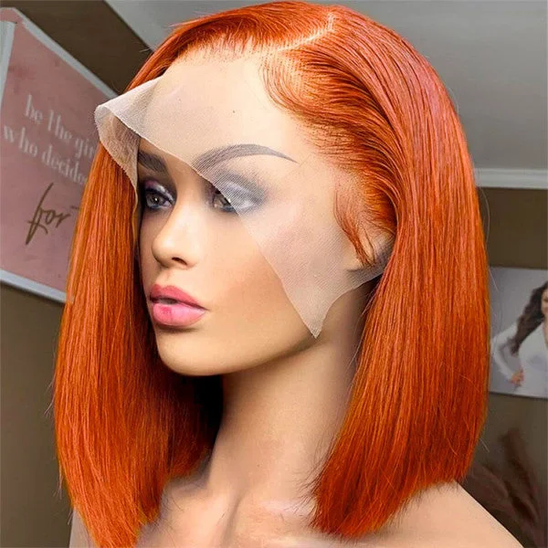 Lace wig with a curly texture for a bold and stylish choiceGinger Orange Color Wig Real HD Lace Front Straight Bob Wig Brazilian Human Hair