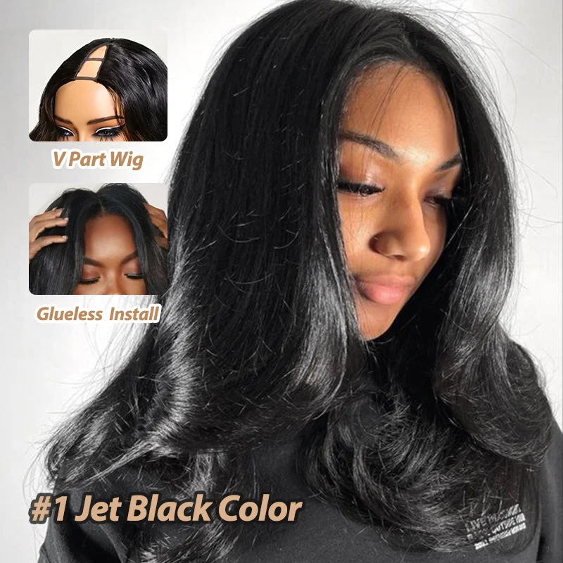 Colored wig in a vibrant pink color for a bold and eye - catching lookGlueless#1 Jet Black V Part Wig No Leave Out Beginner Friendly Upgrade U Part Wig