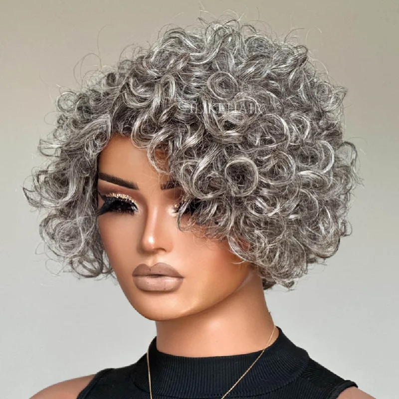 Colored wig with a straight texture for a sleek and minimalist lookGlueless Ash Grey Rose Curly Bob Human Hair Wig