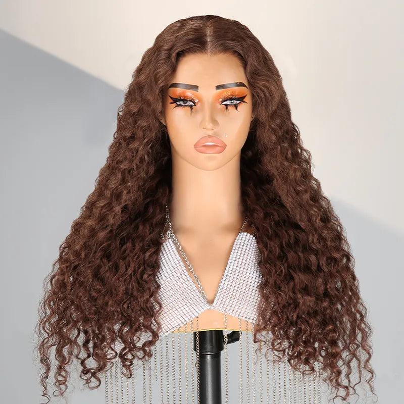 Lace wig with a wispy fringe for a soft and feminine look7x5/13x4 Glueless Micro Knots Chocolate Brown Colored Curly Human Hair Wigs