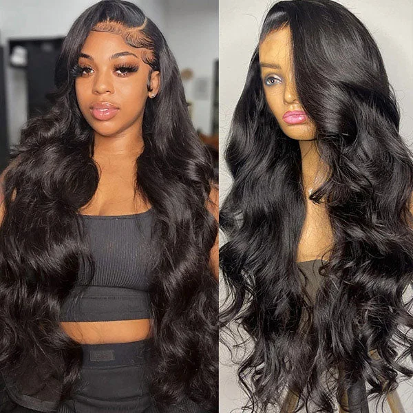 Human - hair wig with a side - part for a more flattering appearanceIshow Pre-Plucked Glueless Human Hair Wigs Body Wave Lace Front Wigs HD Transparent 13x4 Lace Frontal Wigs