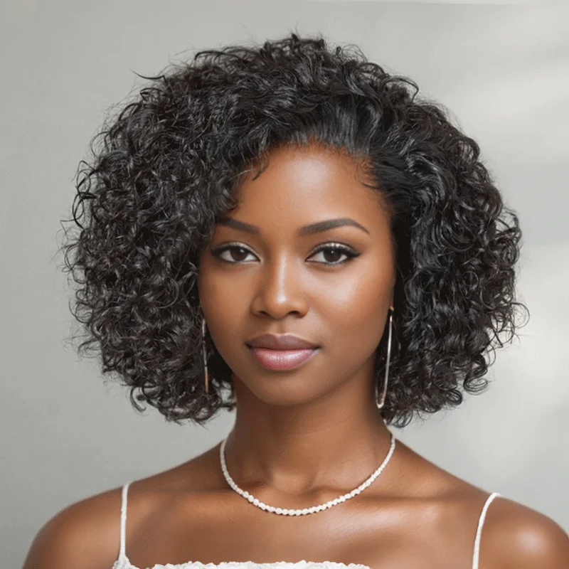 Synthetic lace wig with a heat - resistant formula13x4 Glueless Put On And Go Short Curly Wig