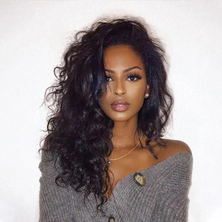 Lace wig with a middle - part for a classic and elegant styleGlueless Natural Wavy 13X4 Lace Front Wig 100% Human Hair