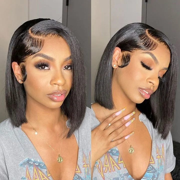 Colored wig with a middle - part for a classic and elegant styleReady to Go Glueless Wig 5x5 Transparent Lace Closure Beginner Friendly Short Straight Bob Wig