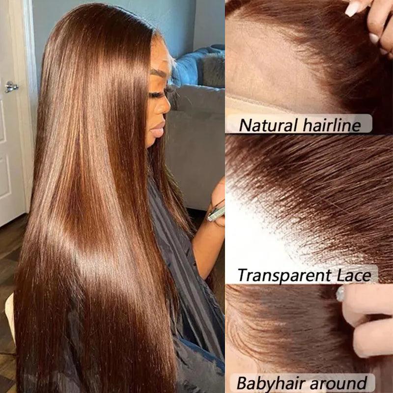 Lace wig with a honey - blonde color for a warm and sunny appearanceGlueless Wig Wear Go Wig 9X6 Max Parting Chocolate Brown Colored Straight Human Hair Wigs