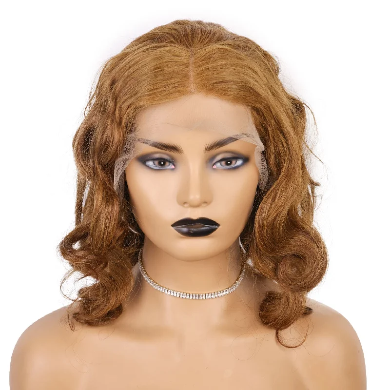 Colored wig with a curly texture for a bold and stylish choiceHoney Brown 16 Inch Shoulder Length 13x4 Lace Front Wig With Spiral Curly Ends [CXW46]