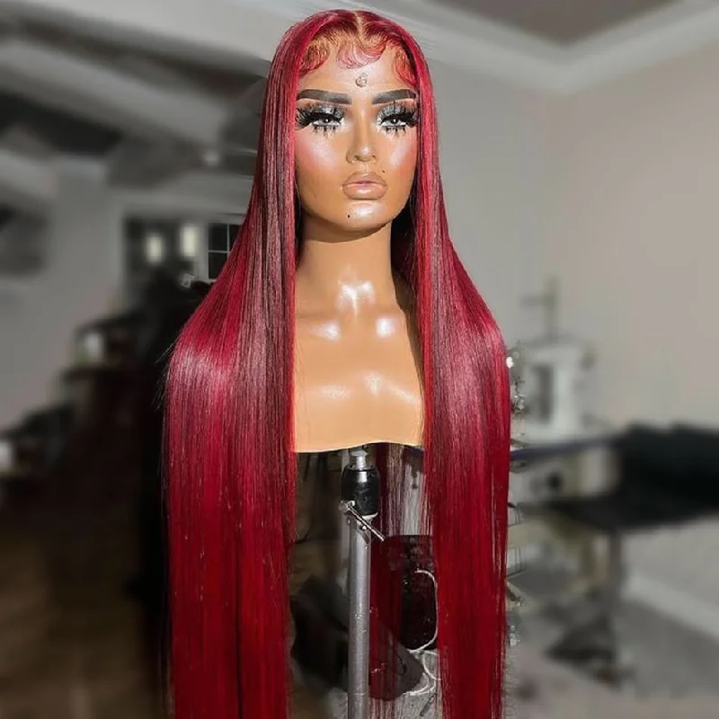 Colored wig with a curly texture for a bold and stylish choiceHot Star Balayage Red Colored Pre Plucked 6x4 Ready To Go Human Hair Wigs 5x5 13x6 Lace Closure Front Wig