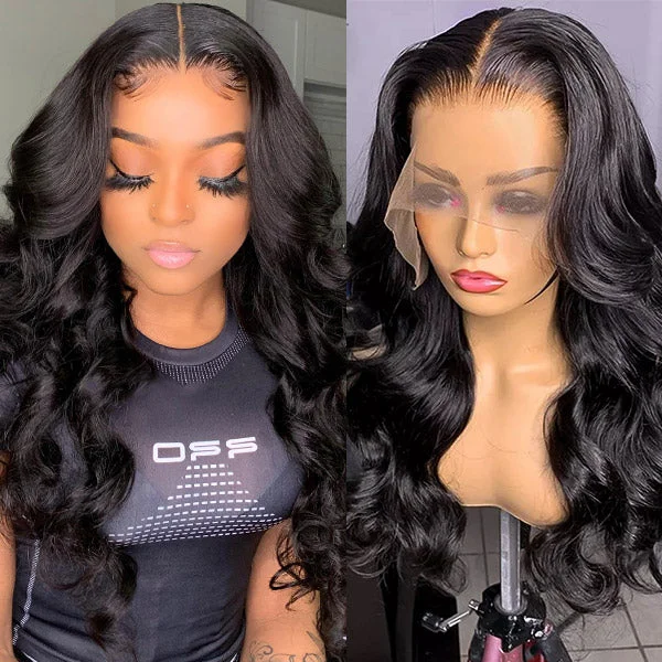 Human - hair wig with a wavy texture for a beachy and relaxed lookIshow Body Wave Lace Front Wig HD Lace Frontal Wig Unprocessed Glueless Human Hair Wigs