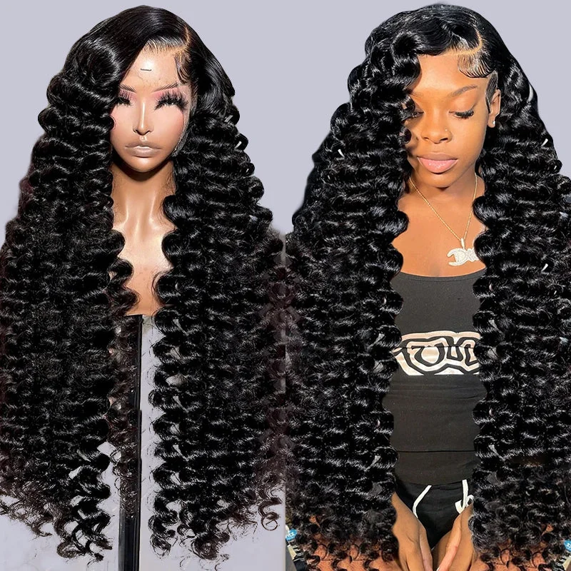 Malaysian - human - hair wig with a smooth and silky textureIshow Loose Deep Wave Pre Bleached Wig Glueless 13x6 Lace Front Wig 180 % Density 40 Inch Human Hair Wig