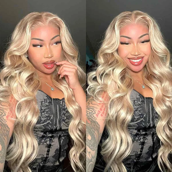 Peruvian - human - hair wig with a soft and manageable feelIshow PPB™ Invisible Knots Barbie Blonde With Brown Highlights P10/613 Body Wave Ready To Wear Glueless Wig