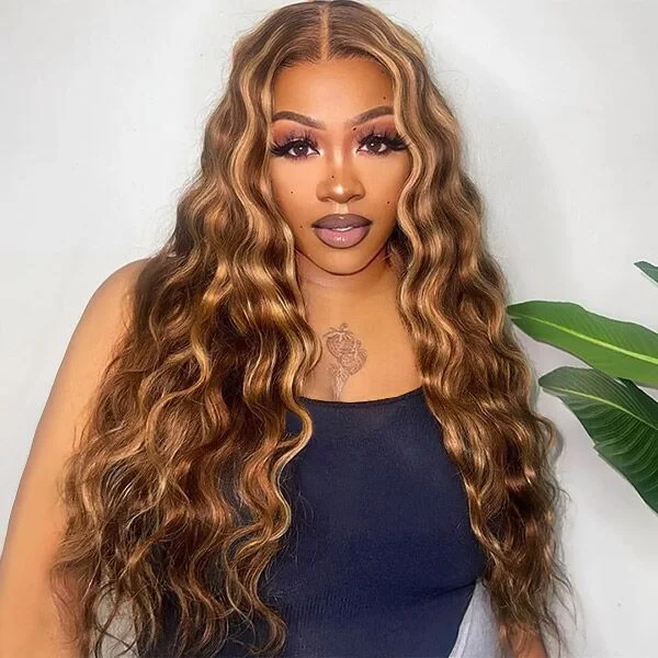 Adjustable - cap human - hair wig for a comfortable fitIshow PPB™ Invisible Knots HD Lace Highlighted P4/27 Ready To Wear Wigs Loose Deep Wave Glueless Human Hair Wigs Pre Plucked