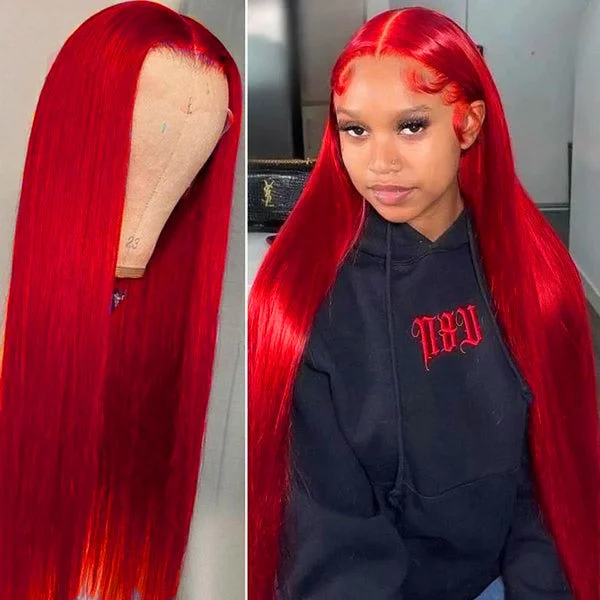 Human - hair wig with a silk - base cap for a comfortable and smooth feelIshow Red Lace Front Wig Ready To Wear Glueless Straight Human Hair Wigs PPB™ Invisible Knots Pre Cut Lace Wigs