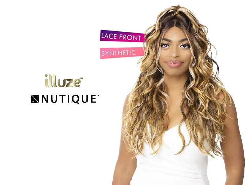 Lace wig with a 13x4 lace frontal for a wide - parting areaNUTIQUE ILLUZE SYNTHETIC HAIR HD LACE WIG - LOOSE WAVE 27"