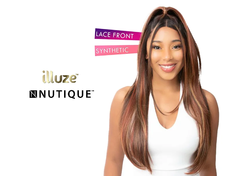 Lace wig with a honey - blonde color for a warm and sunny appearanceNUTIQUE ILLUZE SYNTHETIC HAIR HD LACE WIG - STRAIGHT 27"