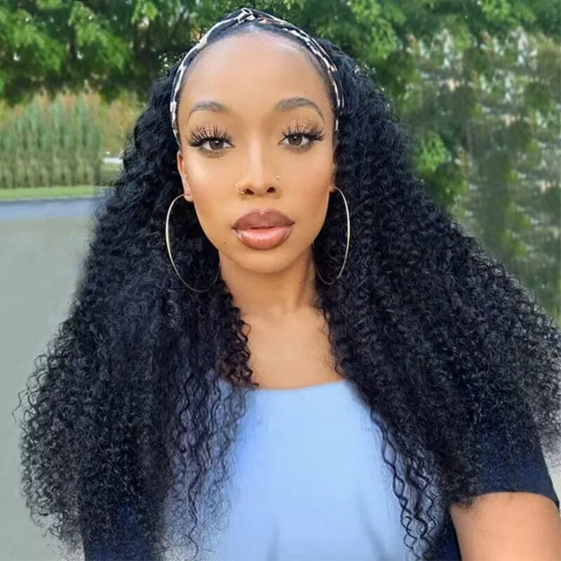 Human - hair wig with a natural - looking root for a more realistic lookKinky Curly Glueless Headband Wig Cuticle Aligned Virgin Human Hair