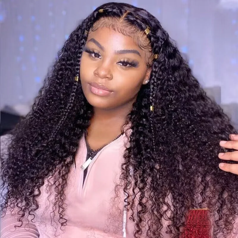 Human - hair wig with a curly texture for a bold and stylish choiceKinky Curly HD Transparent Full Lace Wig 100% Virgin Human Hair 180% Density