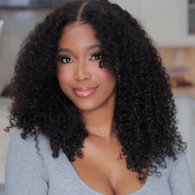 Human - hair lace wig for a luxurious and natural feelPut on & Go Kinky Curly Glueless Pre Cut 5x5 Lace Closure Wig