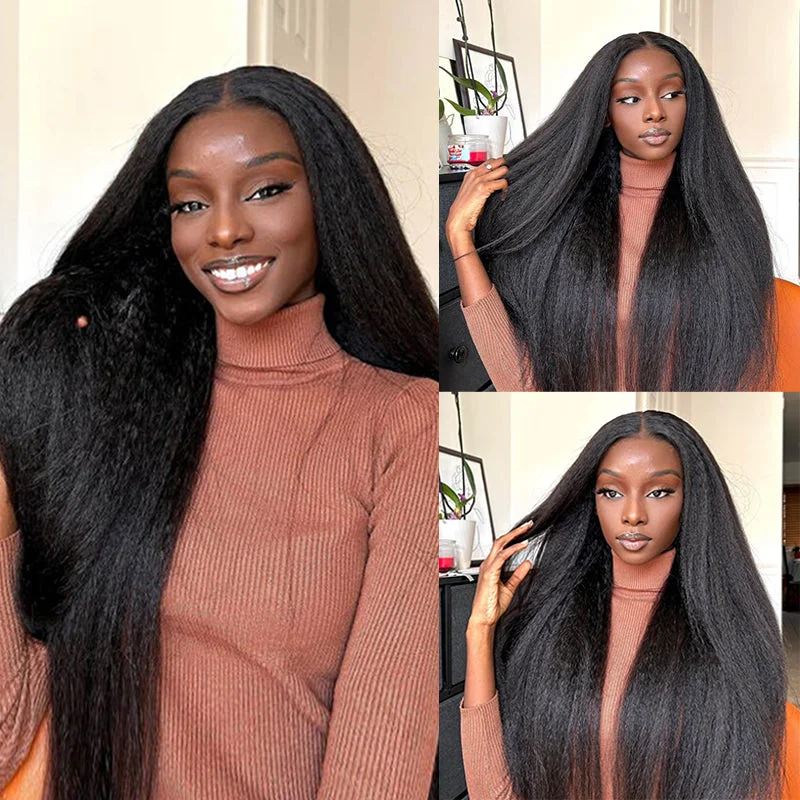 Human - hair wig with a pre - plucked hairline for a more natural lookKinky Straight 13x6 Full Lace Frontal  Wig Pre-plucked Virgin Human Hair