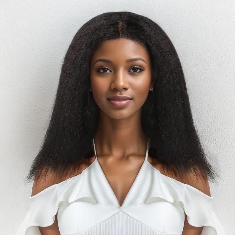 Lace wig with a straight texture for a sleek and minimalist look13x4 Afro Kinky Straight Minimalist Bob Wig Lace Frontal Wig