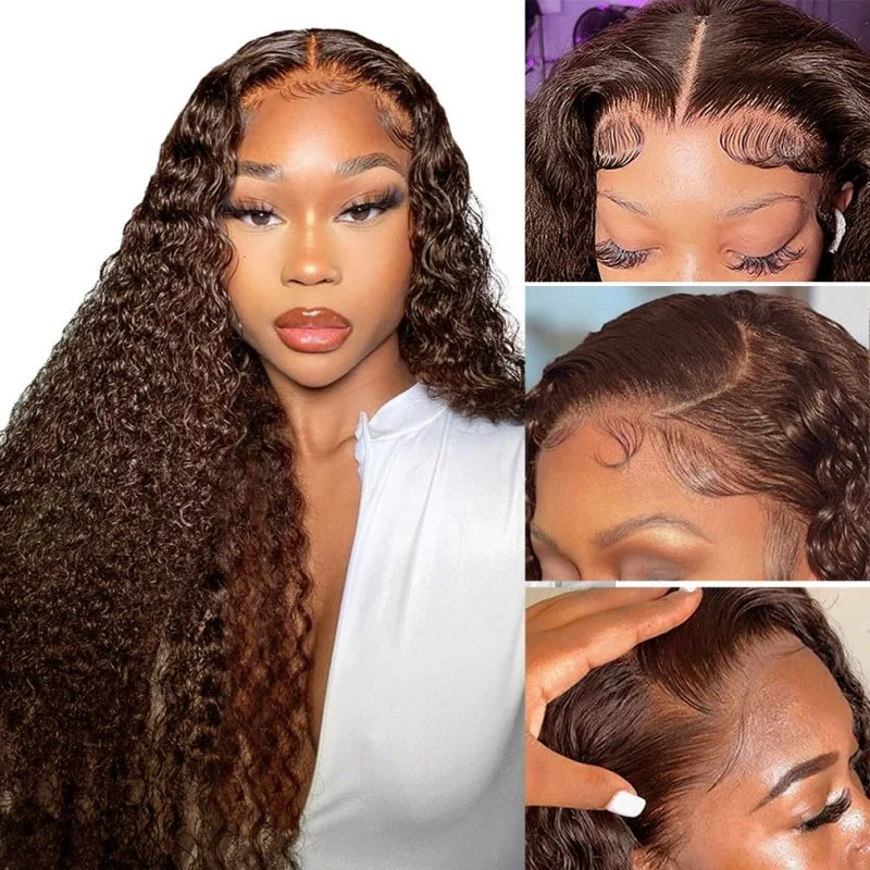 Colored wig with a side - swept bang for a sophisticated lookLemoda Dark Brown Curly Wig 13x4 Transparent Lace Front Human Hair Wig 180% Density