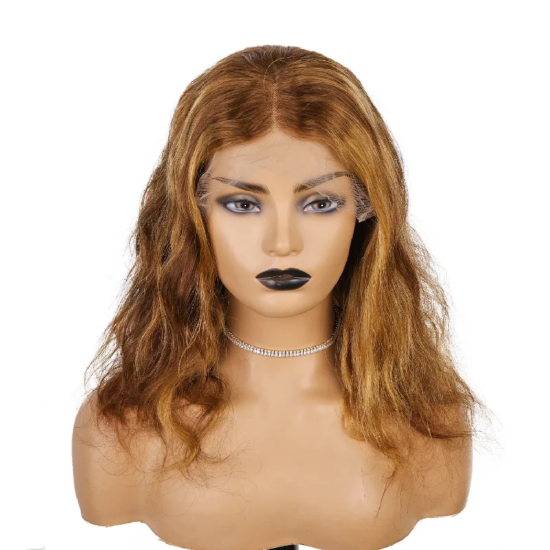 Colored wig with a purple - violet shade for a regal and elegant lookLight Brown Hair with Blonde Highlights Body Wave 13x4 Lace Front Wig 150 Density [CXW23]