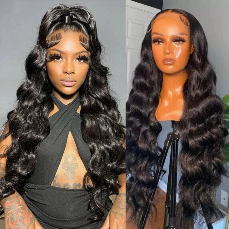 Human - hair wig in a jet - black color for a classic and timeless lookLoose Deep HD Trasparent Pre-plucked 360 Lace Front Wig Human Hair