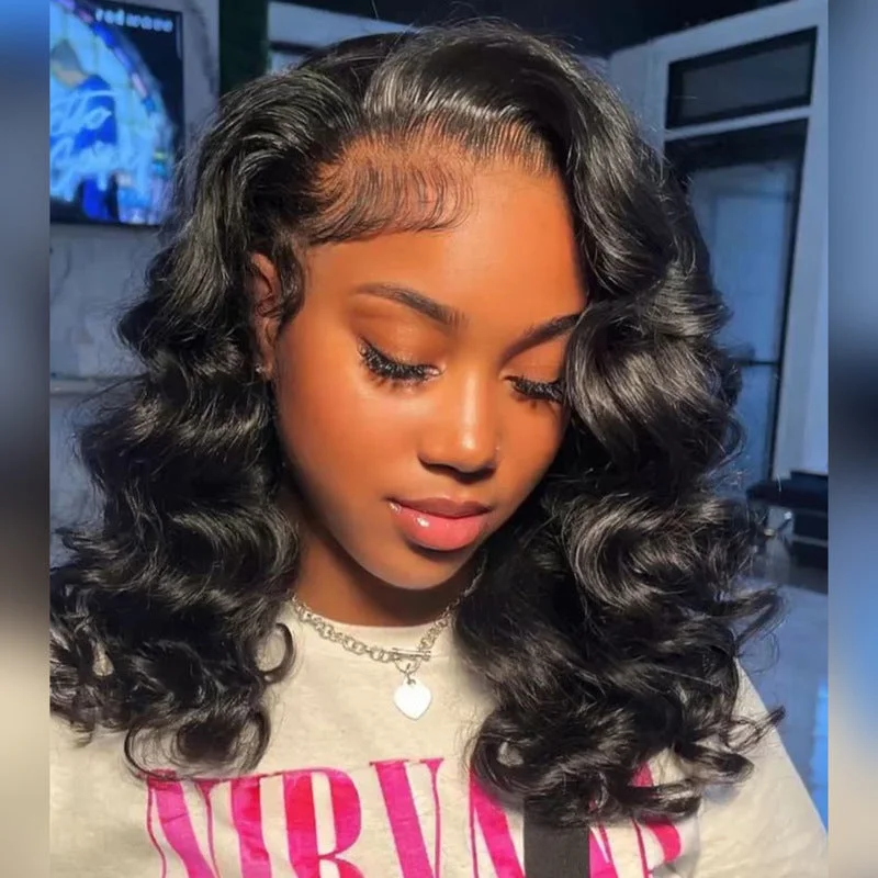 Human - hair wig with a pre - bleached knot for a natural - looking scalpLoose Wave Bob Lace Frontal Wig 100% Virgin Human Hair