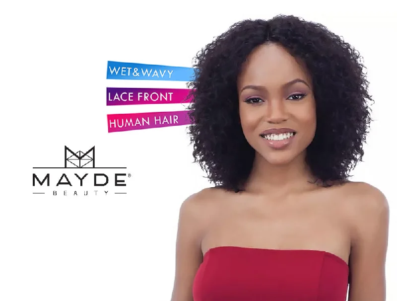 Adjustable - cap lace wig for a comfortable fitMAYDE BEAUTY 100% HUMAN HAIR WET & WAVY INVISIBLE LACE PART WIG DEEP CURL