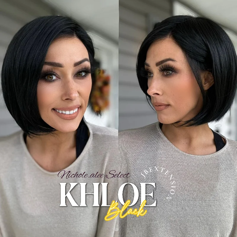 Lace wig with a curly texture for a bold and stylish choiceNichole's Selection -12 Inches Bob Cut Black Pre-Cut Snowflake Lace Frontlace Glueless Wig KHLOE BLACK