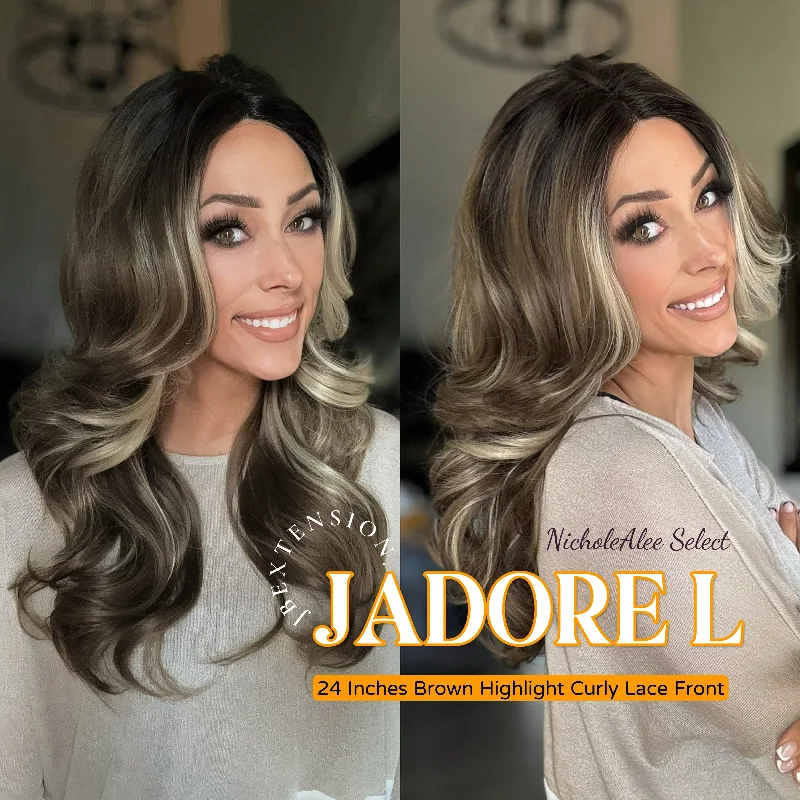 Lace wig with a wavy texture for a beachy lookNichole's Selection -24 Inches Blonde Highlight Curly Lace Front Wig.Pre Plucked 13*4 HD Transparent Lace Frontal Handmade Futura Fiber Swiss Lace Synthetic Fiber Pre-Cut Lace Glueless Wig JADOR L