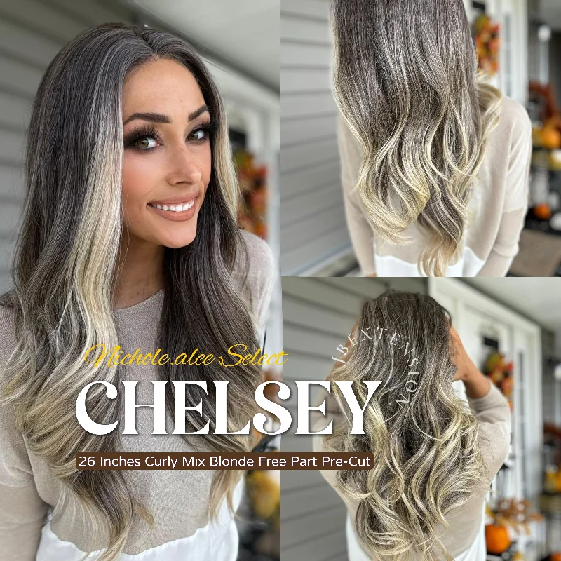 Lace wig with a middle - part for a classic and elegant style[PRE-ORDER] Nichole's Selection - 26 Inches Curly Mix Blonde Free Part Pre-Cut Frontlace Glueless Wig CHELSEY