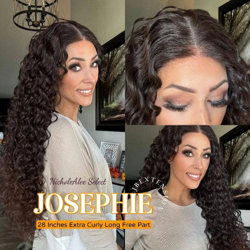 Adjustable - cap lace wig for a comfortable fitNichole's Selection -28 Inches Extra Curly Long Free Part Frontlace Glueless Wig JOSéPHINE