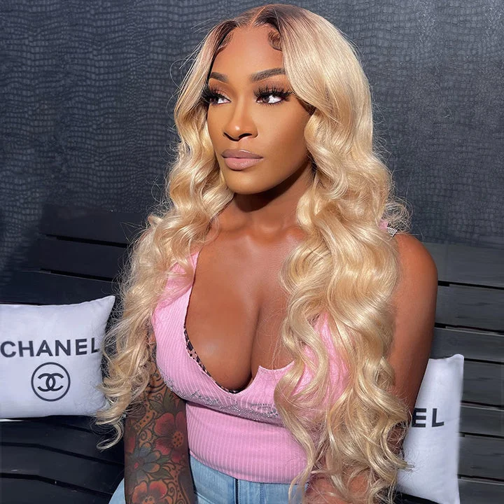 Full - lace wig with a natural - looking hairline for a seamless appearanceOmbre 613 Blonde 13x4 Lace Frontal Wigs Body Wave Human Hair