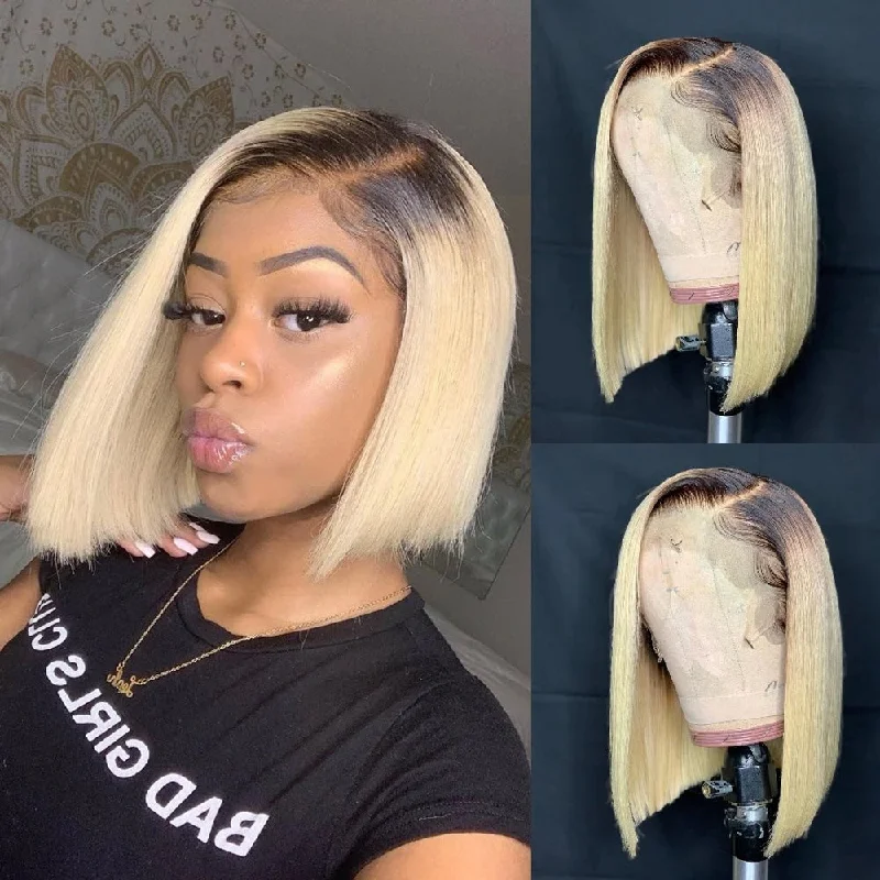 Lace wig with a curly texture for a bold and stylish choiceOmbre Blonde 1B/613 Standard Lace Frontal Wig Straight Bob Wig Human Hair