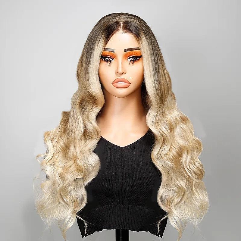 Lace wig in a chocolate - brown color for a rich and warm appearance13x4 Styling Designer Wig Color Ombre blonde Ocean Wave Human Hair