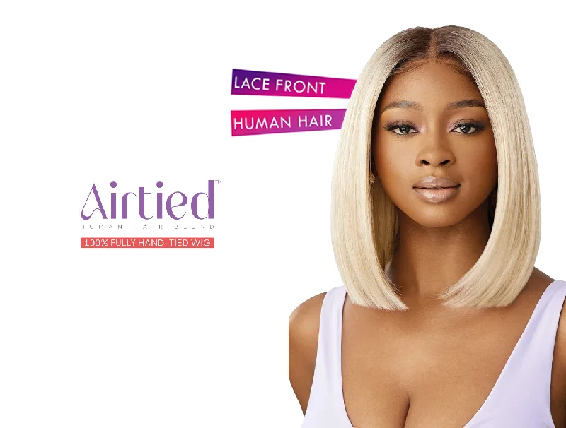 Lace wig with a natural - looking root for a more realistic lookOUTRE AIRTIED HUMAN HAIR BLEND 100% FULLY HAND TIED WIG - HHB- NATURAL YAKI 12"