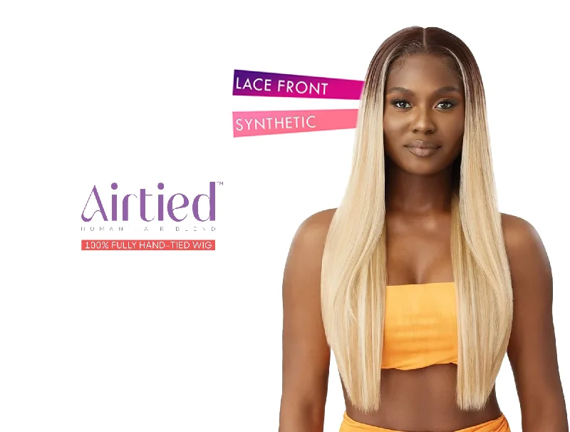 Full - lace wig with a natural - looking hairline for a seamless appearanceOUTRE AIRTIED HUMAN HAIR BLEND 100% FULLY HAND TIED WIG - SLEEK YAKI 28"