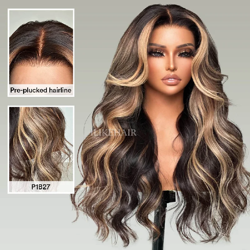 Colored wig with a 150 - density for a full and thick appearanceP1B/27 Blonde Highlight Long Body Wave Lace Wig