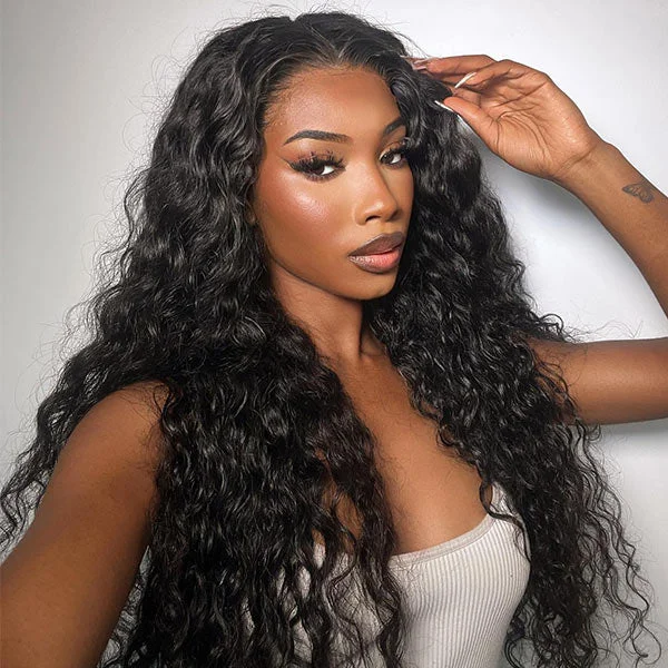 Human - hair wig in a jet - black color for a classic and timeless lookIshow Pre Cut Lace Ready To Wear Wigs Water Wave 13x4 Lace Frontal Wig 100% Human Hair Natural Hairline