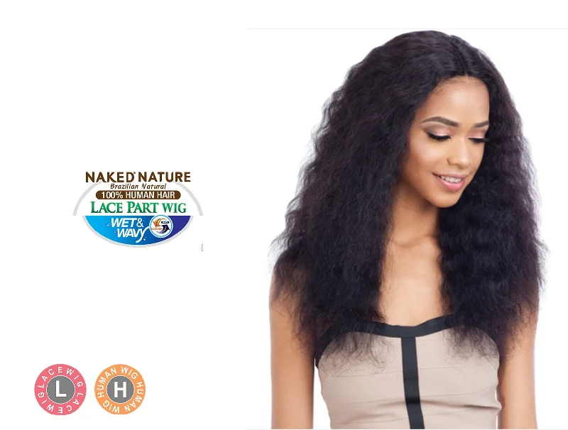 Human - hair lace wig for a luxurious and natural feelSHAKE N GO NAKED NATURE BRAZILIAN NATURAL 100% HUMAN HAIR LACE PART WIG - DEEP WAVE