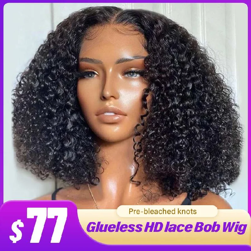 Colored wig with a middle - part for a classic and elegant styleShort Bob Wigs Jerry Curly Human Hair Lace Front Wigs 180% Density Curly Wig