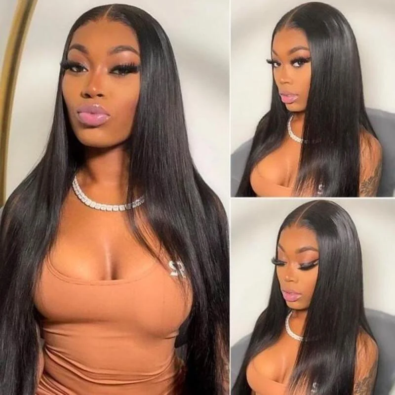 Human - hair wig in a jet - black color for a classic and timeless lookStraight 4x4 HD Transparent Lace Closure Wig 100% Virgin Human Hair