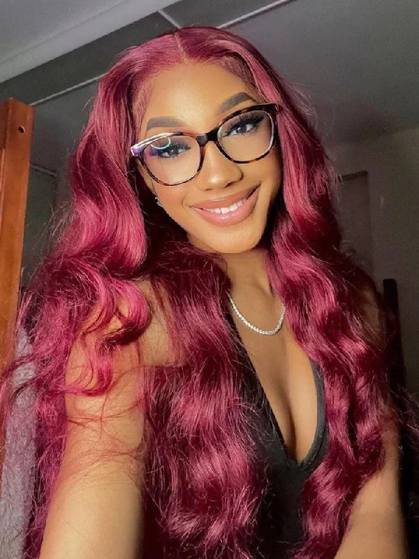 Colored wig with a natural - looking root for a more realistic lookSimidola 99J Burgundy Red Body Wave Wig