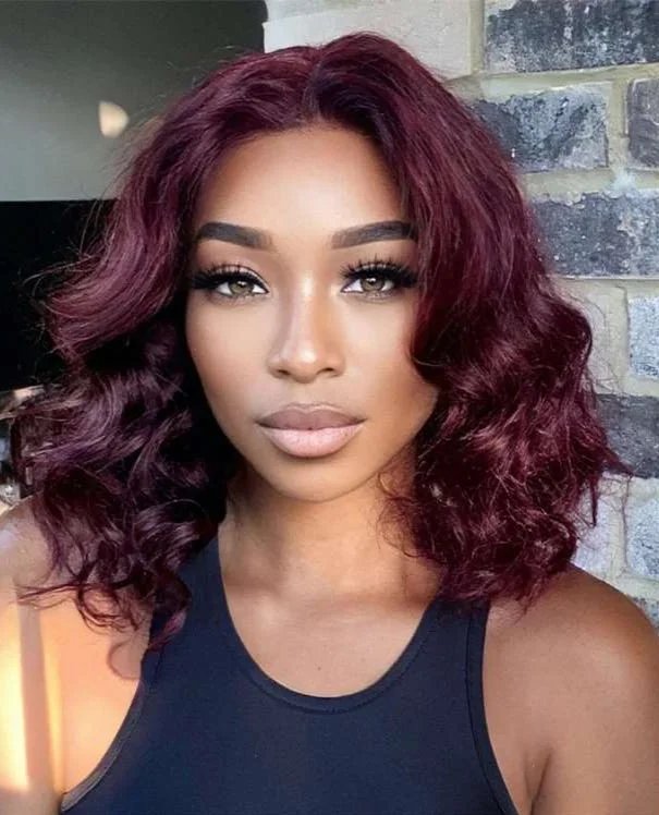 Colored wig with a 150 - density for a full and thick appearanceSimidola Dark Plum Color Loose Wave Closure Wig