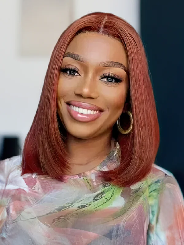 Colored wig with a side - swept bang for a sophisticated lookSimidola Dark Copper Red Straight Frontal Bob Wig