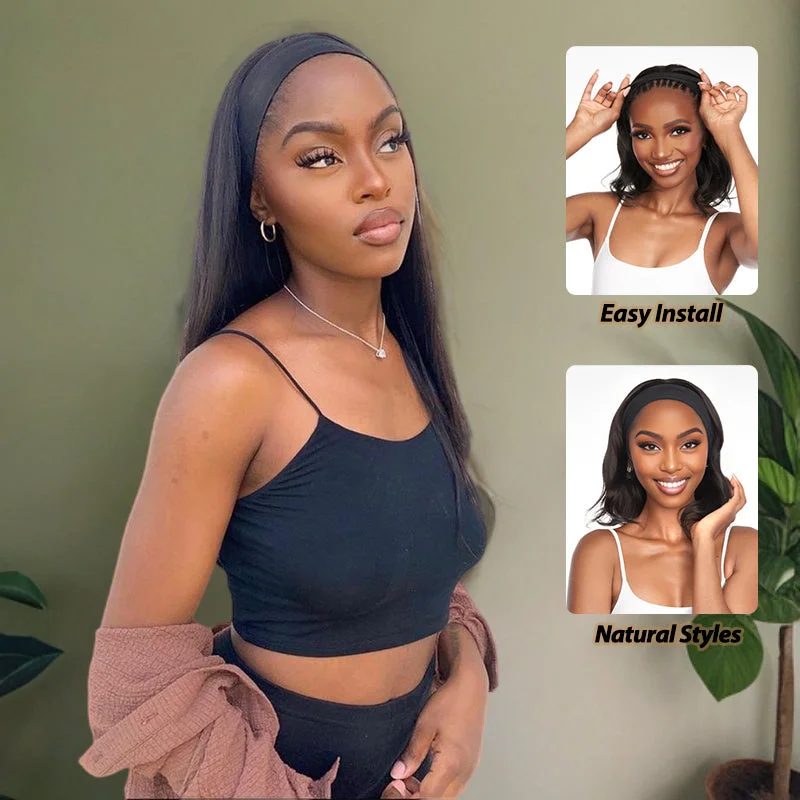 Virgin - human - hair wig with a natural - looking texture for a luxurious feelStraight Glueless Headband Wig 100% Cuticle Aligned Virgin Human Hair