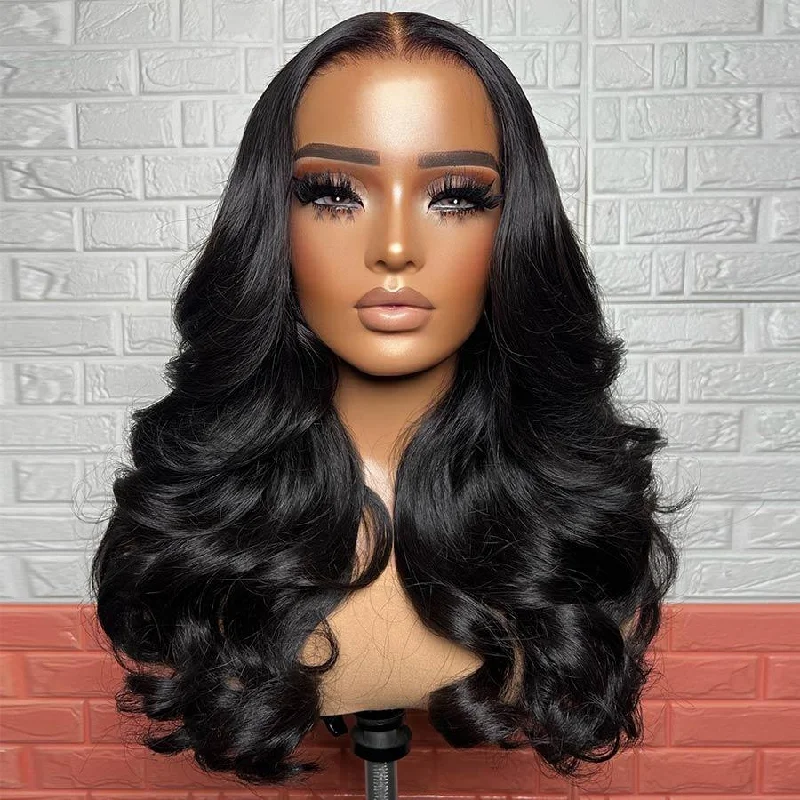 Lace wig with a 200 - density for a full and thick appearanceUpgrade 13X6 Full Frontal Skinlike Real HD Lace Wig Body Wave Pre Plucked Hairline