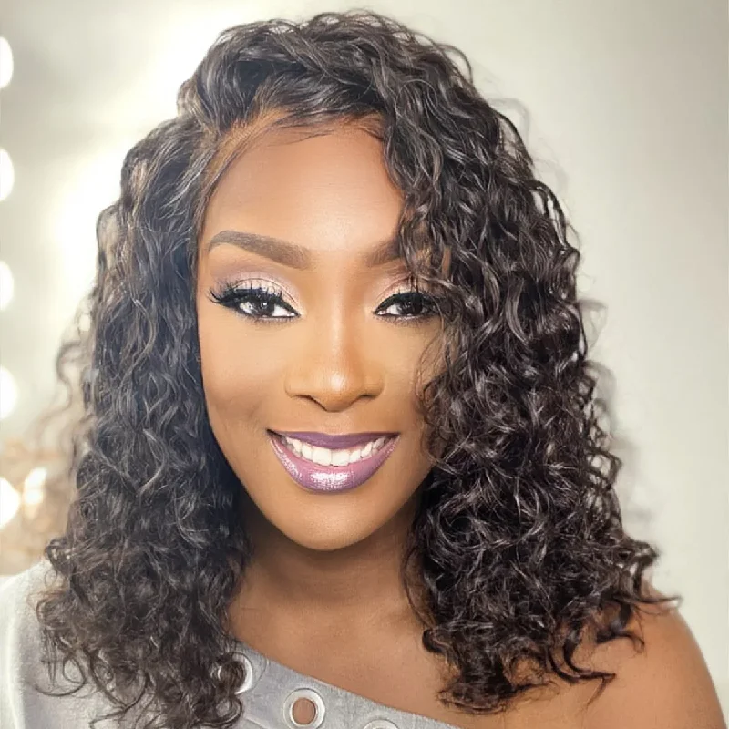 Lace wig with a wavy texture for a beachy lookLoose Curly Bob Human Hair Lace wigs